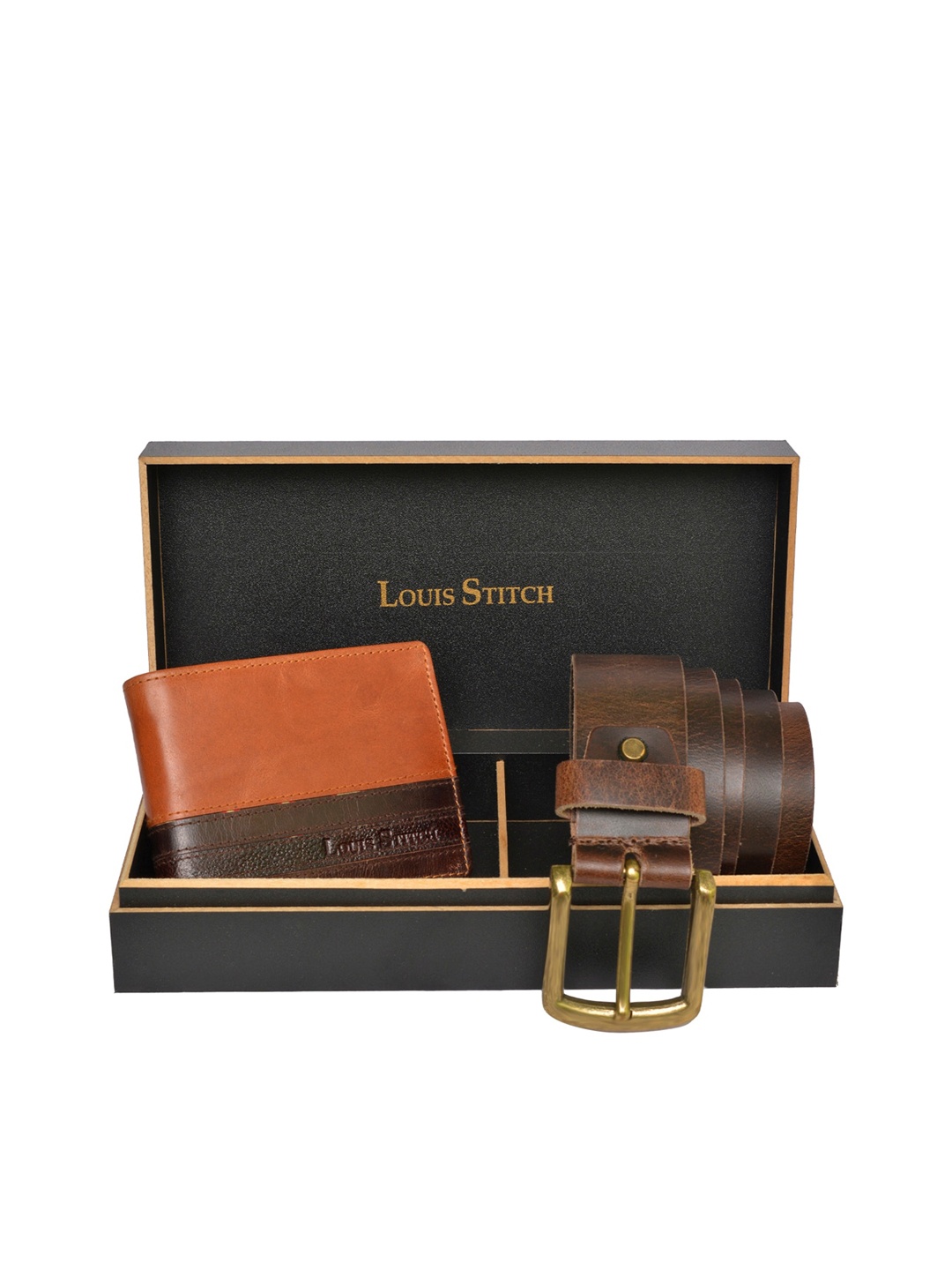 

LOUIS STITCH Men Brown Genuine Italian Leather Accessory Gift Set