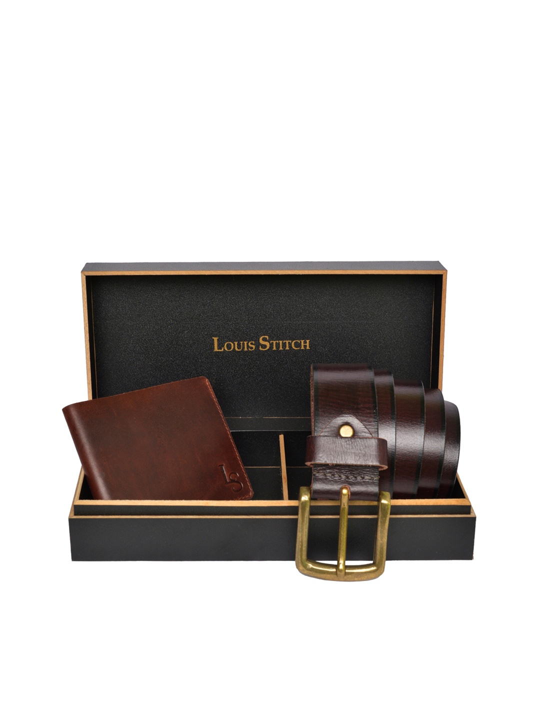 

LOUIS STITCH Men Brown Genuine Italian Leather Accessory Gift Set, Tan