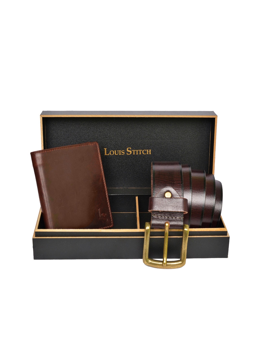 

LOUIS STITCH Men Brown Genuine Italian Leather Accessory Gift Set