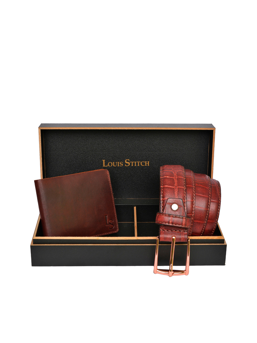 

LOUIS STITCH Men Brown Genuine Italian Leather Accessory Gift Set
