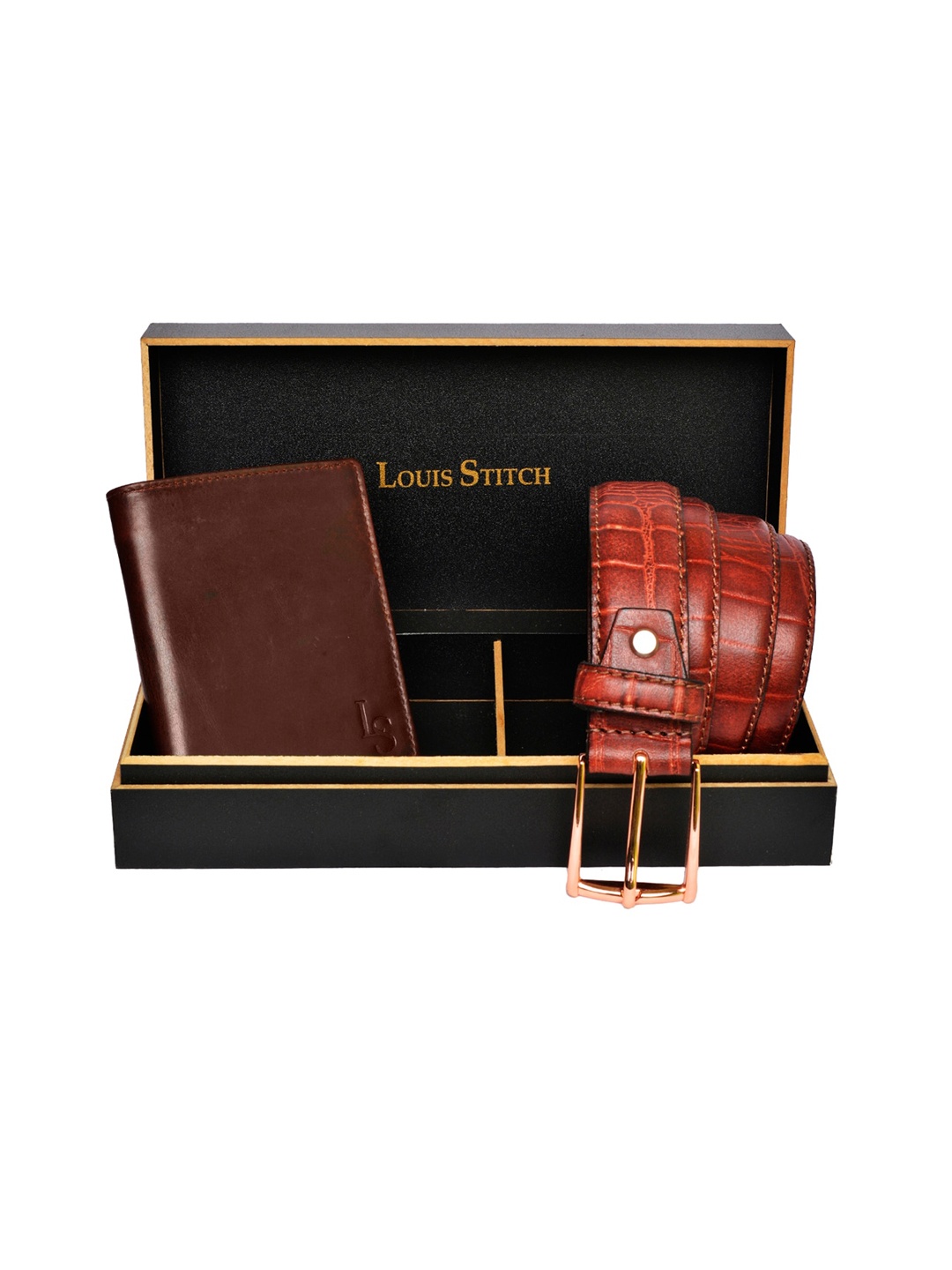 

LOUIS STITCH Men Brown Genuine Italian Leather Accessory Gift Set