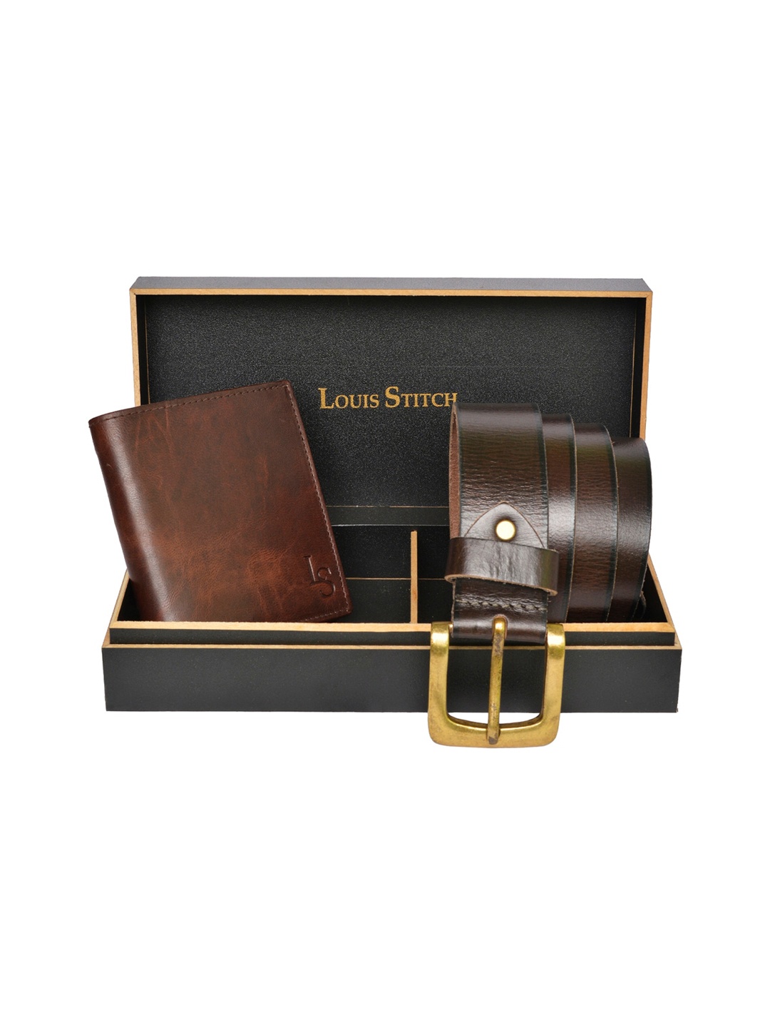 

LOUIS STITCH Men Brown Genuine Italian Leather Accessory Gift Set