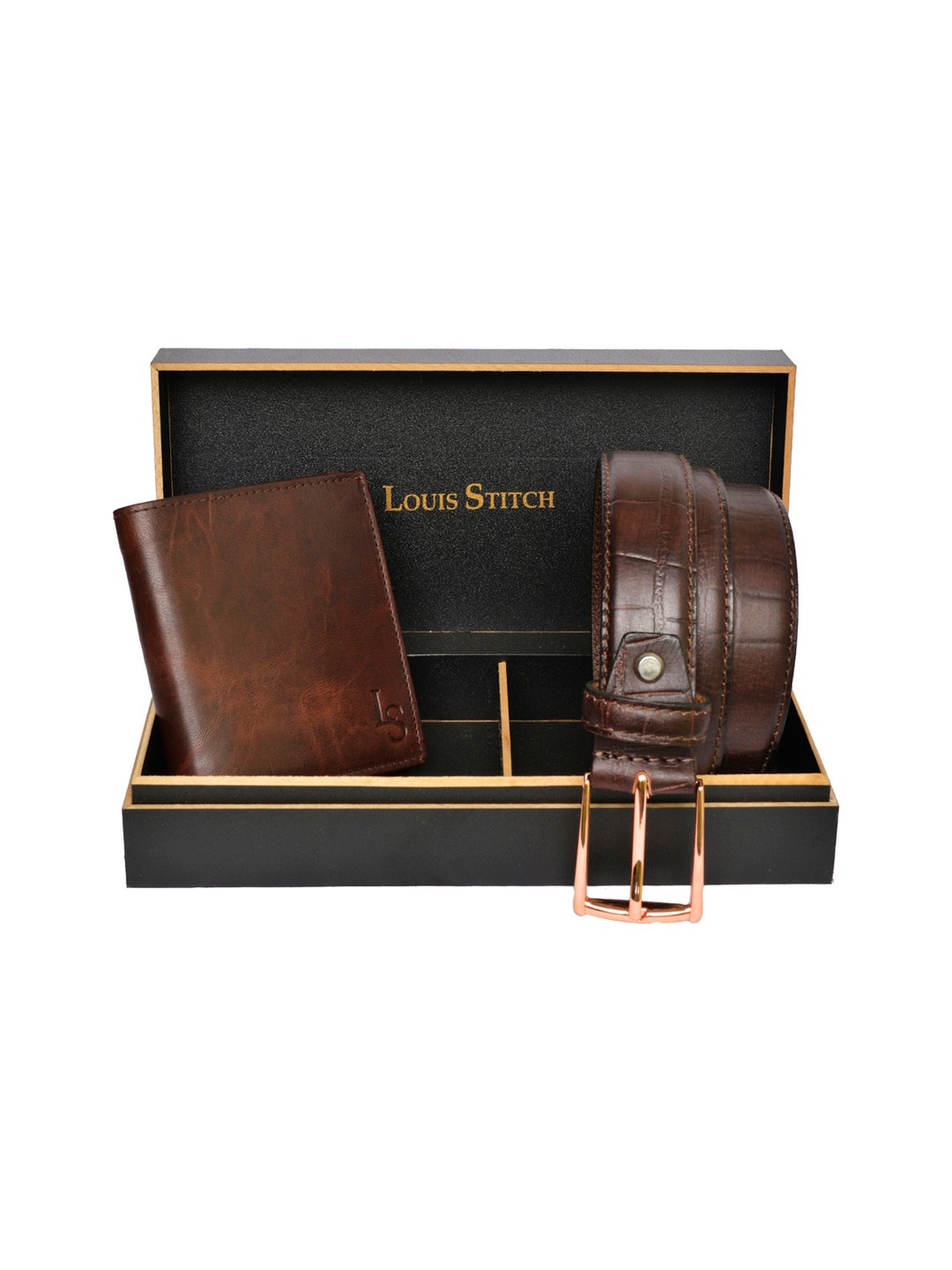 

LOUIS STITCH Men Brown Solid Genuine Italian Leather Accessory Gift Set