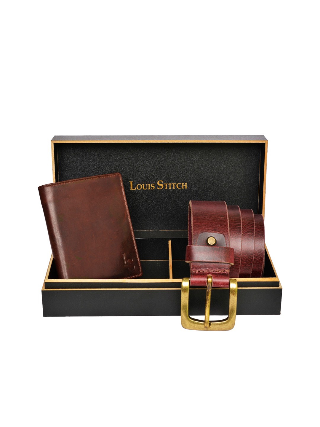 

LOUIS STITCH Men Brown Genuine Italian Leather Accessory Gift Set