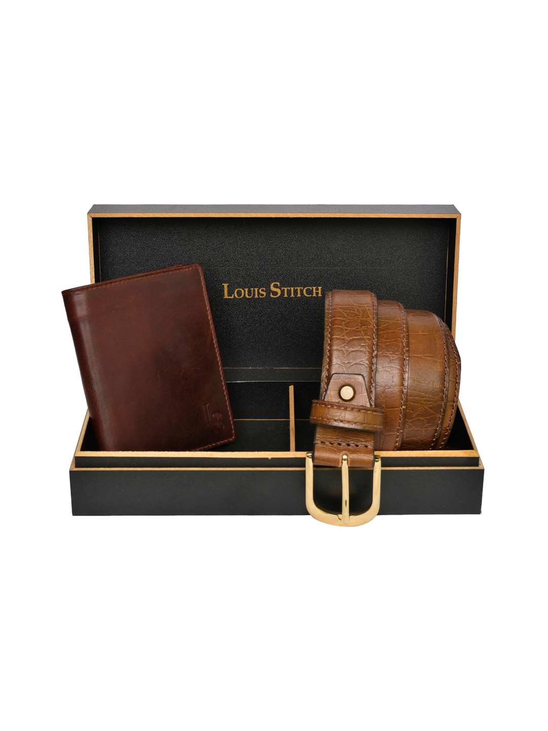 

LOUIS STITCH Men Brown Genuine Italian Leather Accessory Gift Set