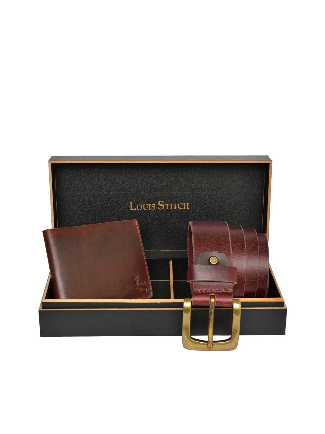 

LOUIS STITCH Men Brown Genuine Italian Leather Accessory Gift Set