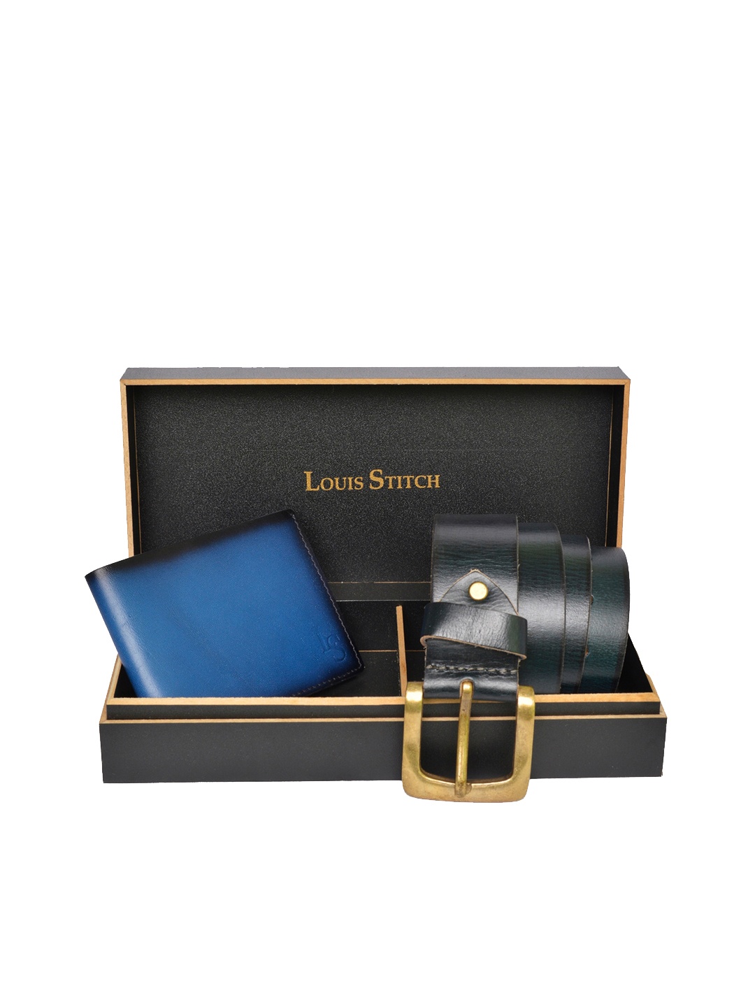 

LOUIS STITCH Men Blue Textured Genuine Italian Leather Accessory Gift Set