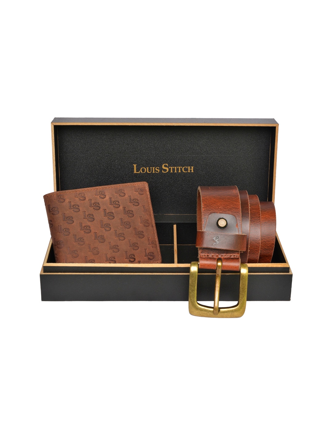 

LOUIS STITCH Men Tan-Brown Textured Genuine Italian Leather Accessory Gift Set