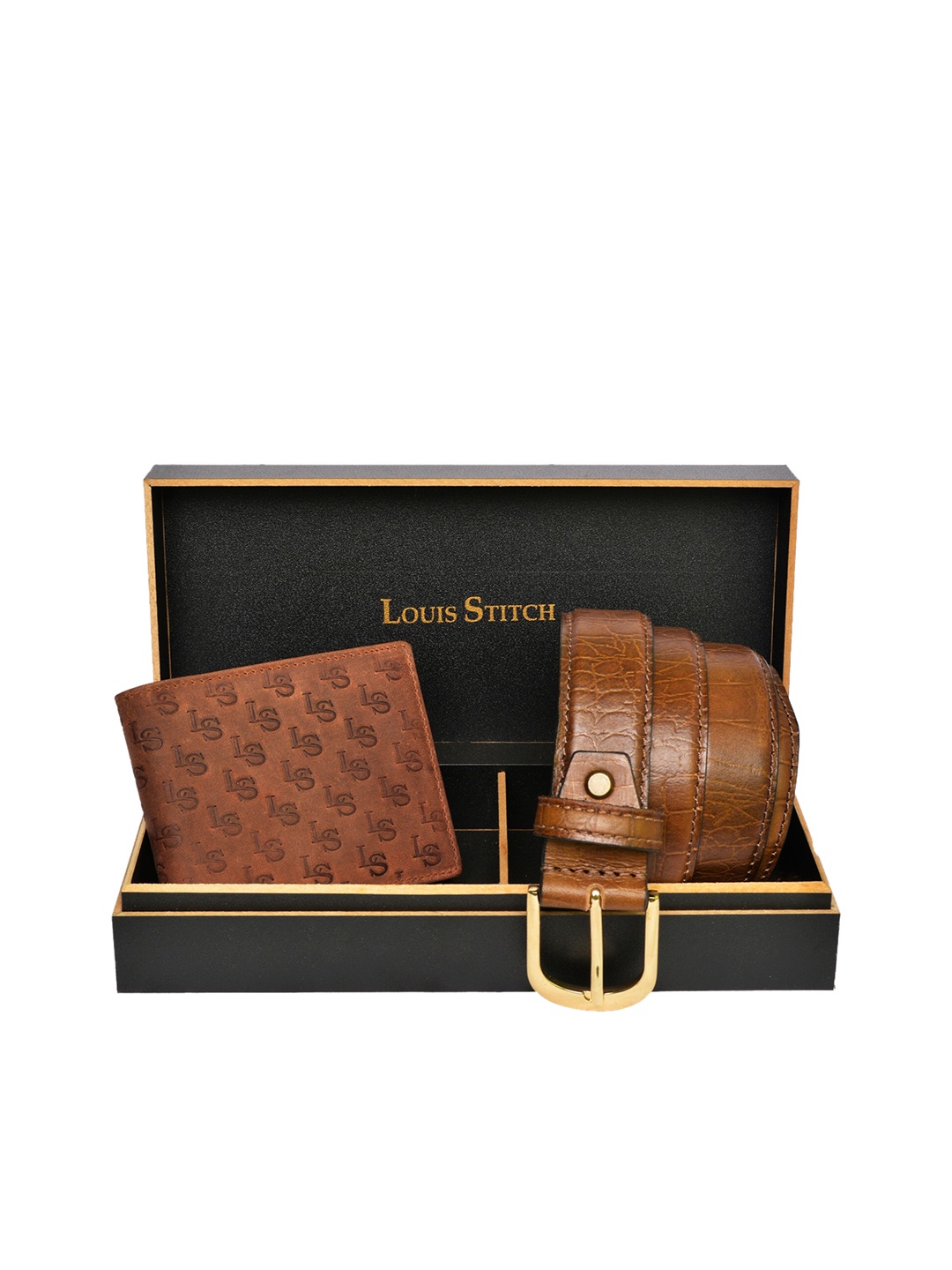 

LOUIS STITCH Men Brown Genuine Italian Leather Accessory Gift Set, Tan