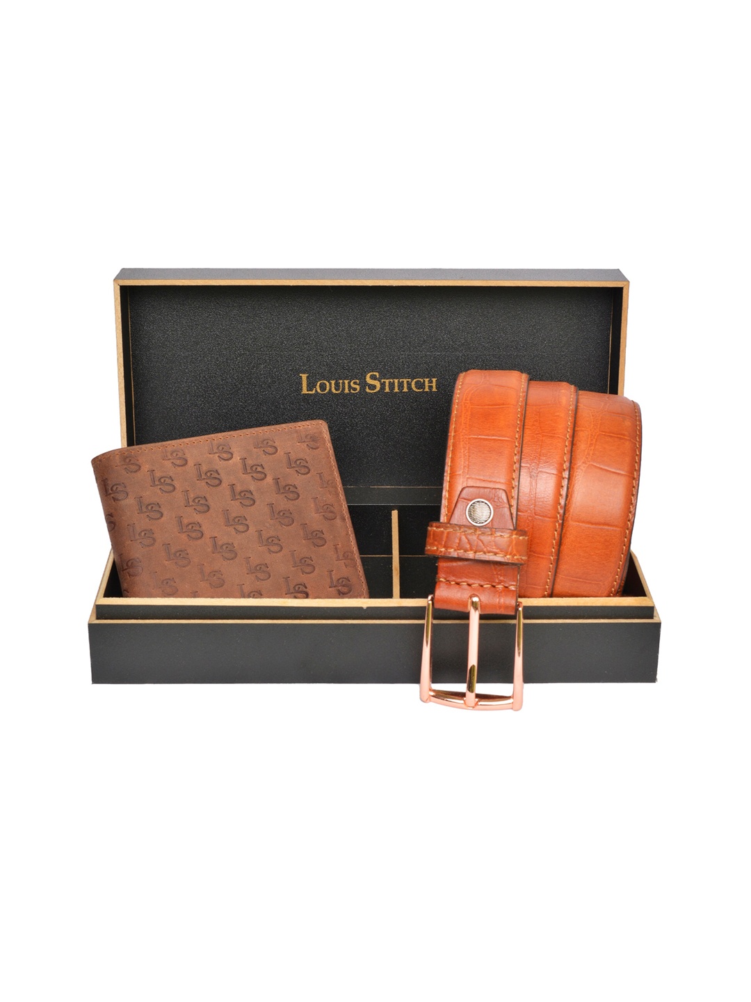 

LOUIS STITCH Men Tan-Brown Solid Genuine Italian Leather Accessory Gift Set