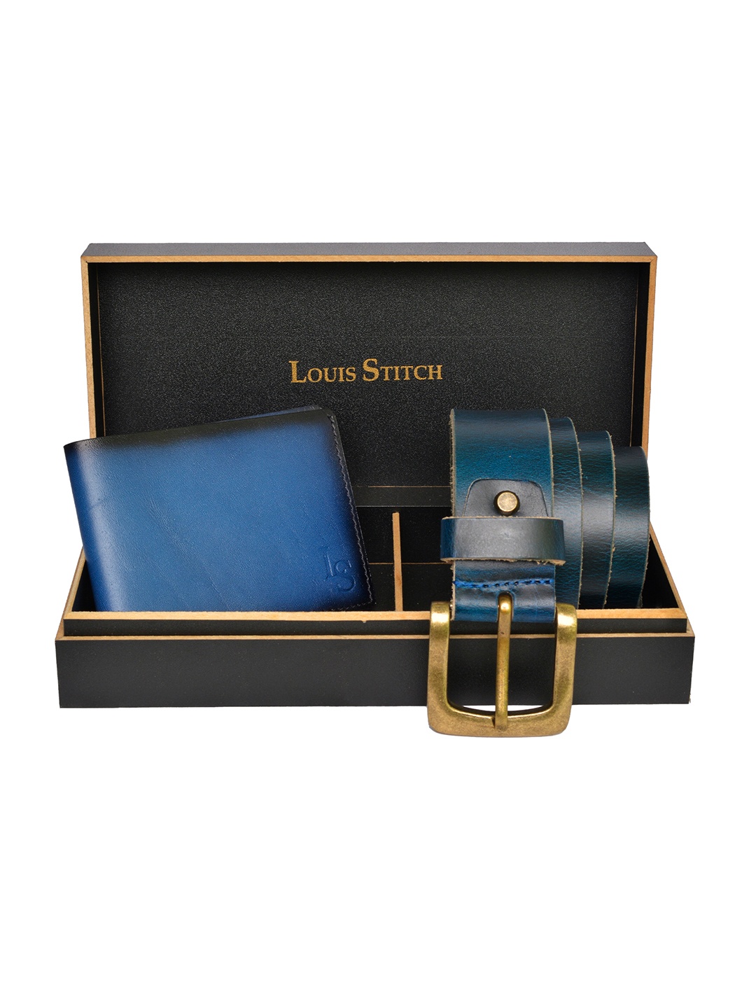 

LOUIS STITCH Men Genuine Italian Leather Accessory Gift Set, Blue