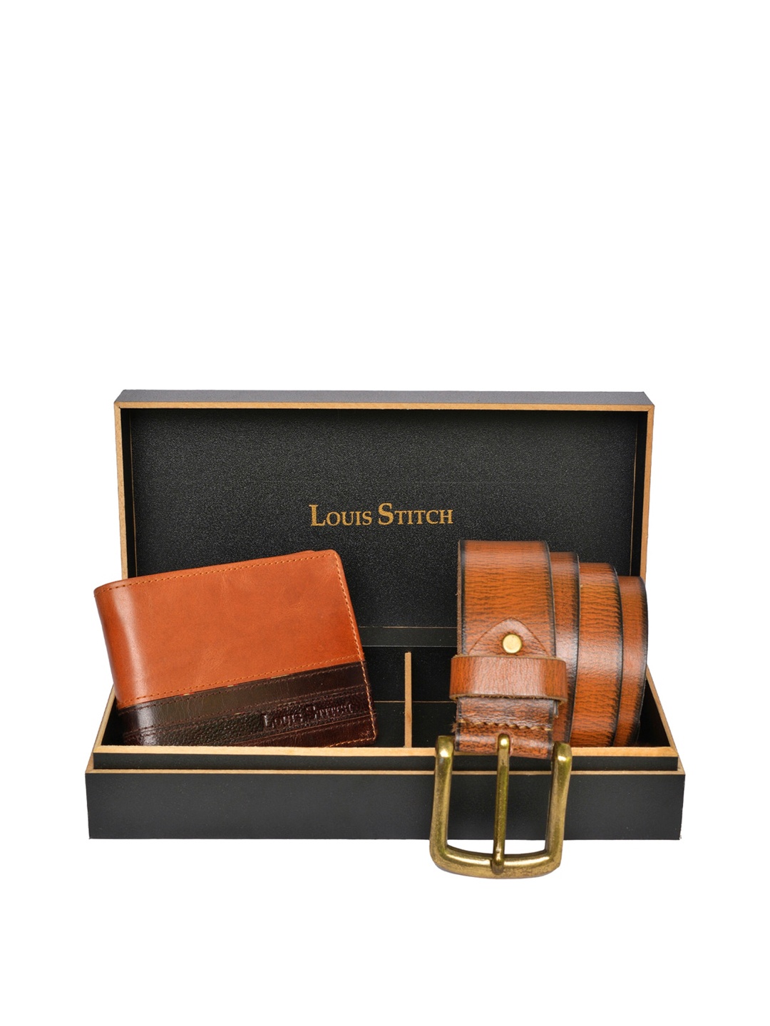 

LOUIS STITCH Men Brown Genuine Italian Leather Accessory Gift Set