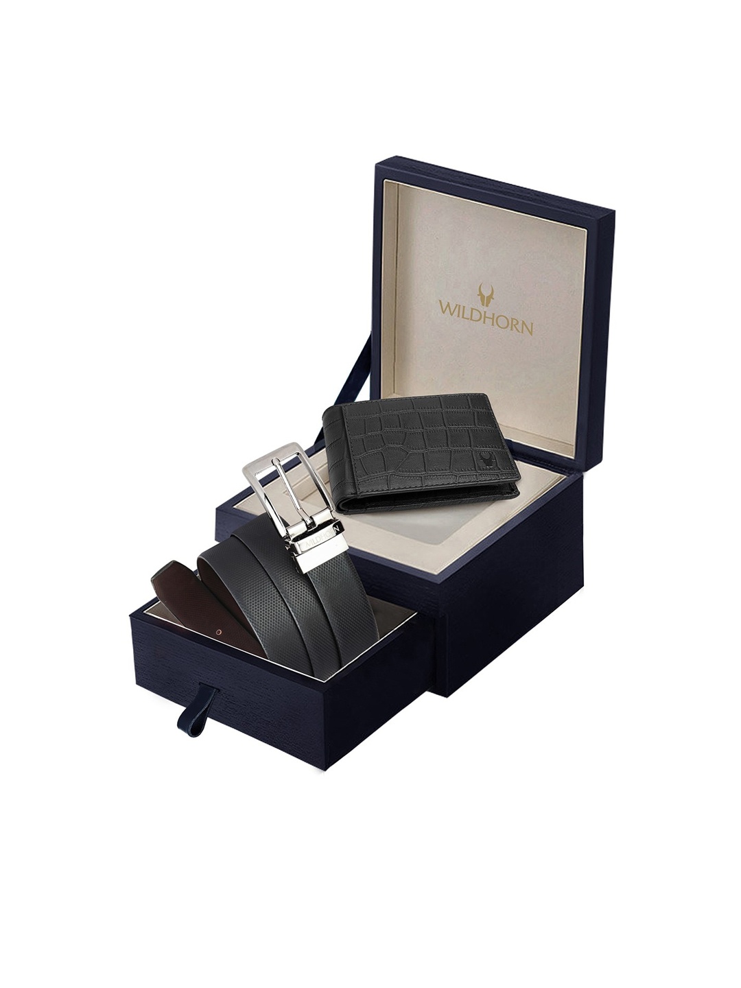 

WildHorn Men Black Textured Pure Genuine Leather Accessory Gift Set