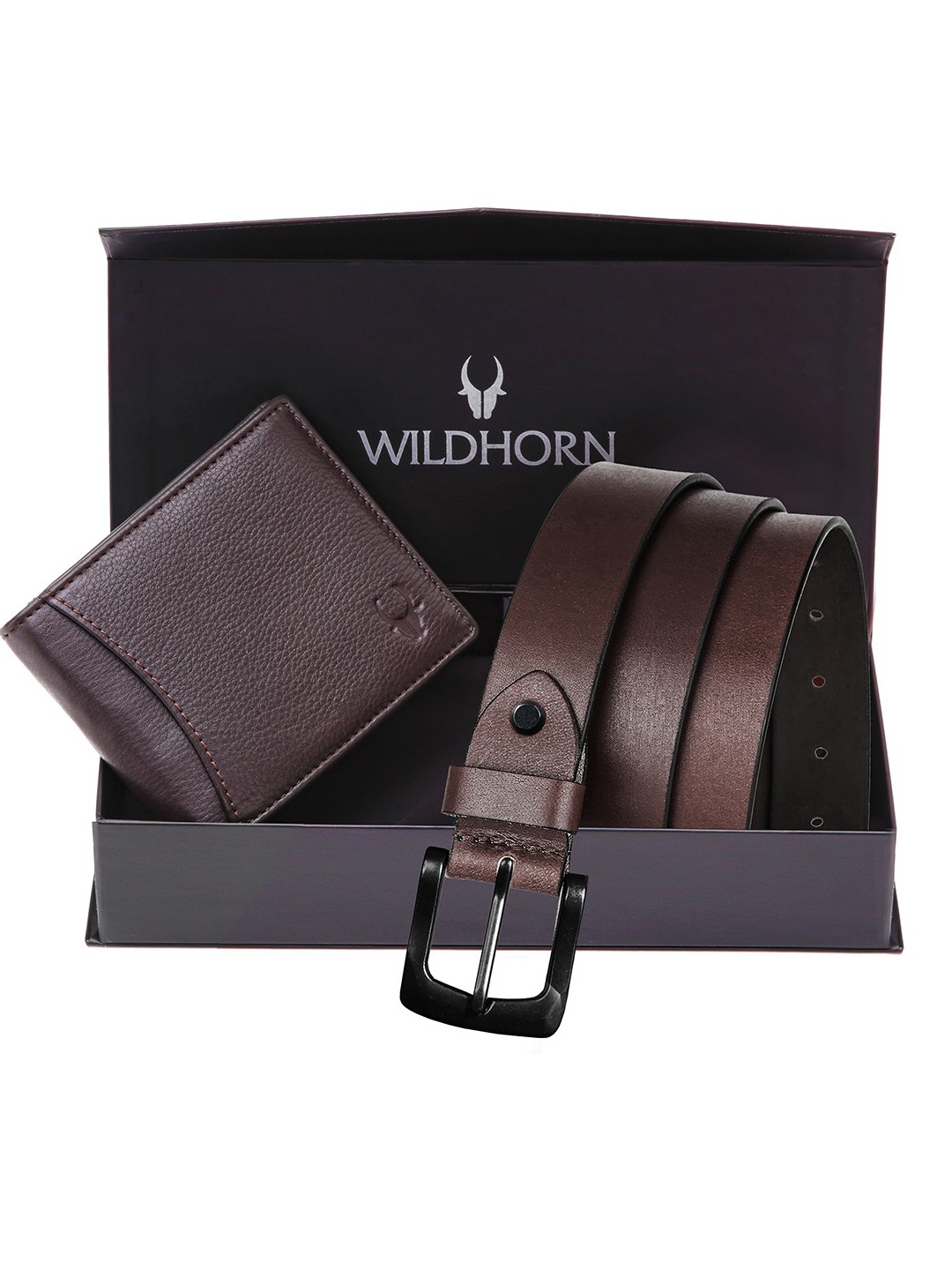 WildHorn Textured Pure Genuine Leather Belt & Wallet, Brown
