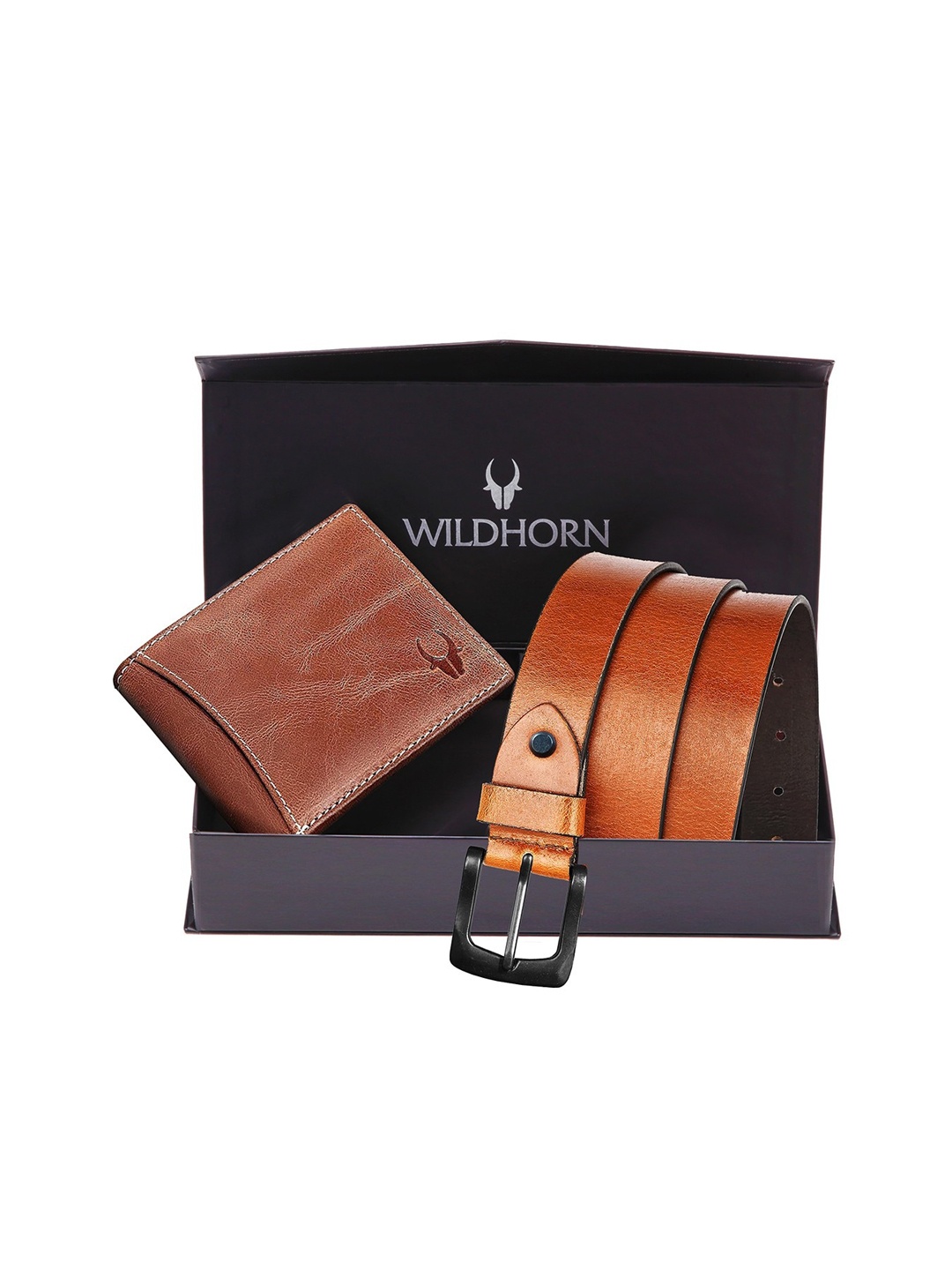 WildHorn Men Tan Brown Textured Pure Genuine Leather Accessory Gift Set