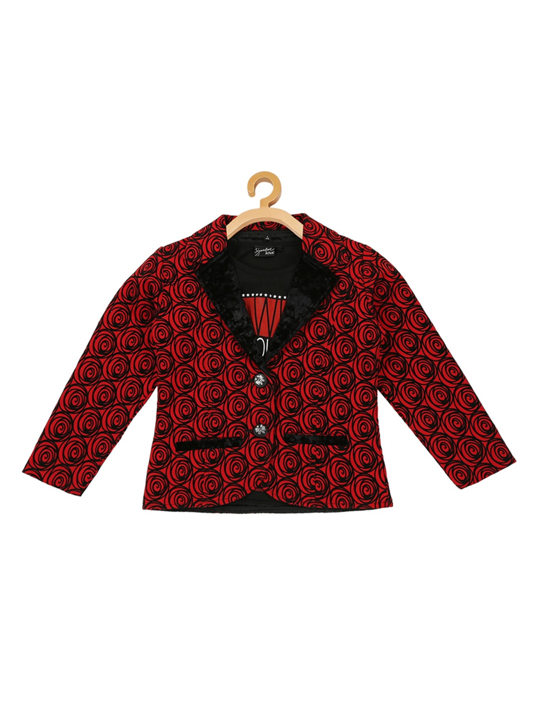 

Actuel Girls Red & Black Blazer with Half Sleeves Cotton Knitted T-shirt