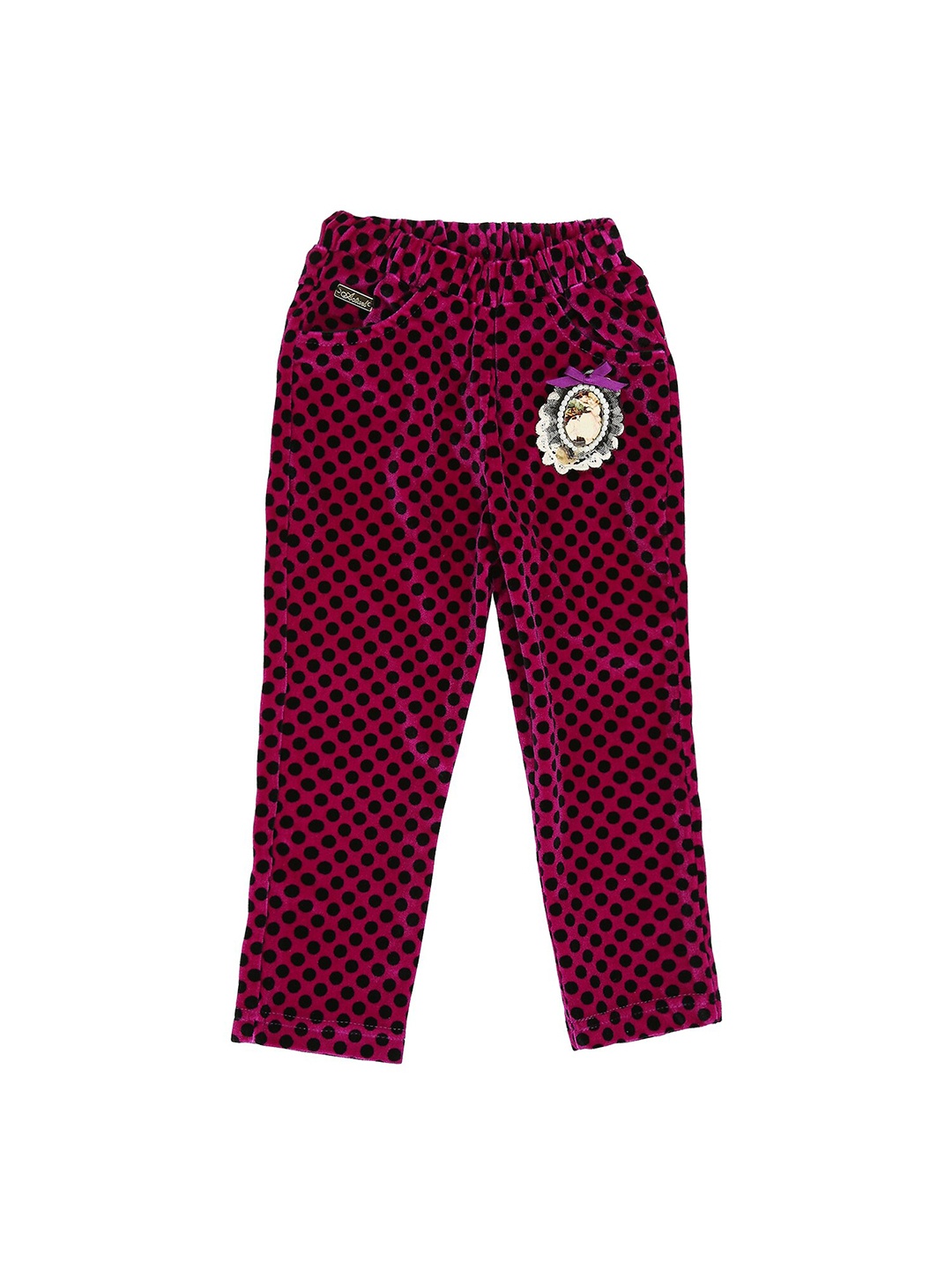 

Actuel Girls Purple & Black Polka Dots Printed Velvet Jegging