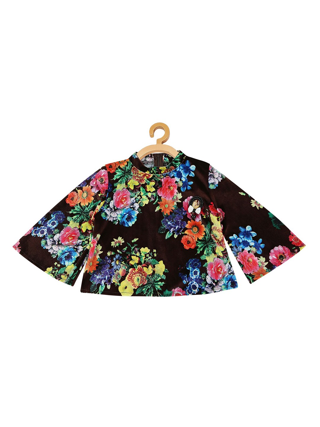 

Actuel Coffee Brown Floral Velvet Cape Top