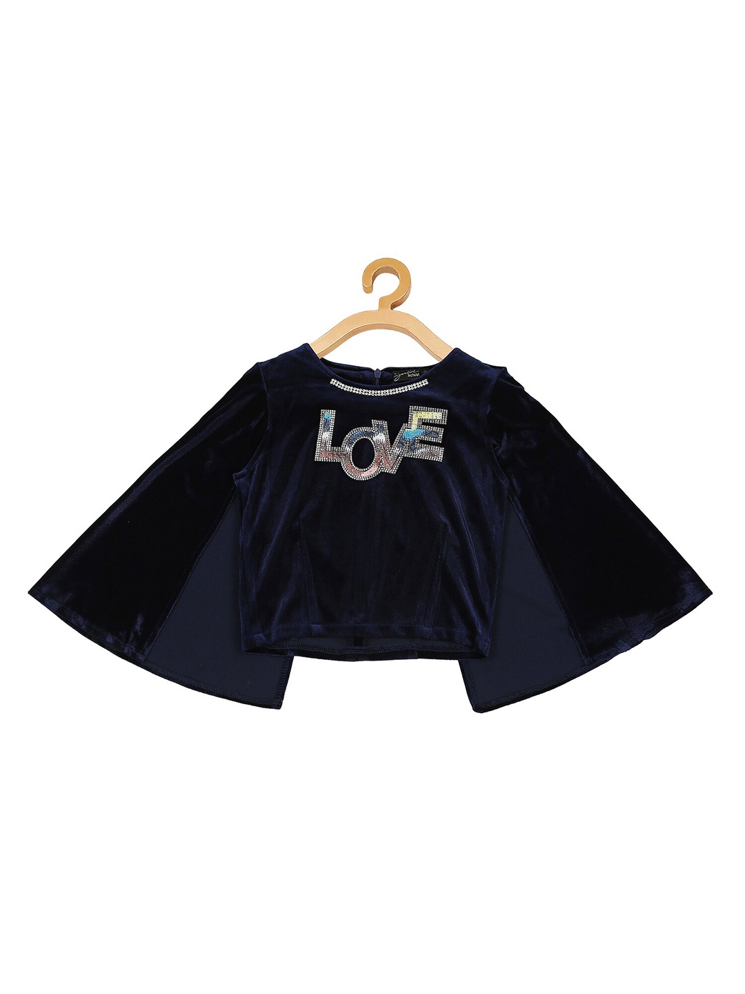 

Actuel Navy Blue Embellished Velvet Regular Top