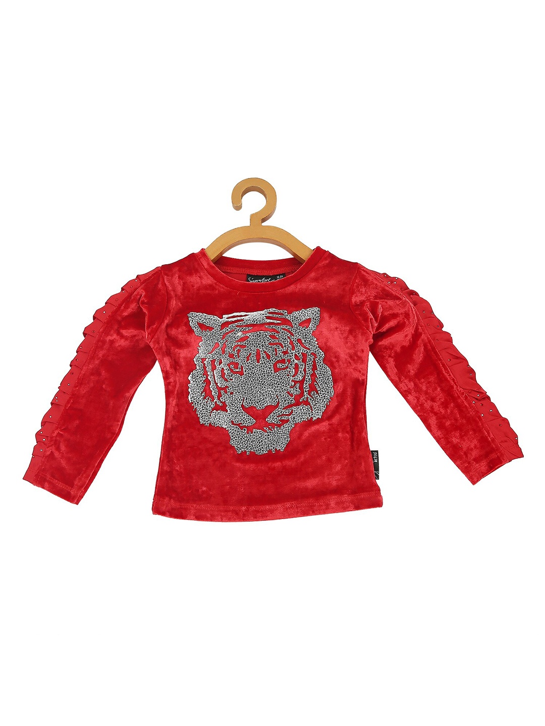 

Actuel Girls Red Graphic Printed Velvet Regular Top