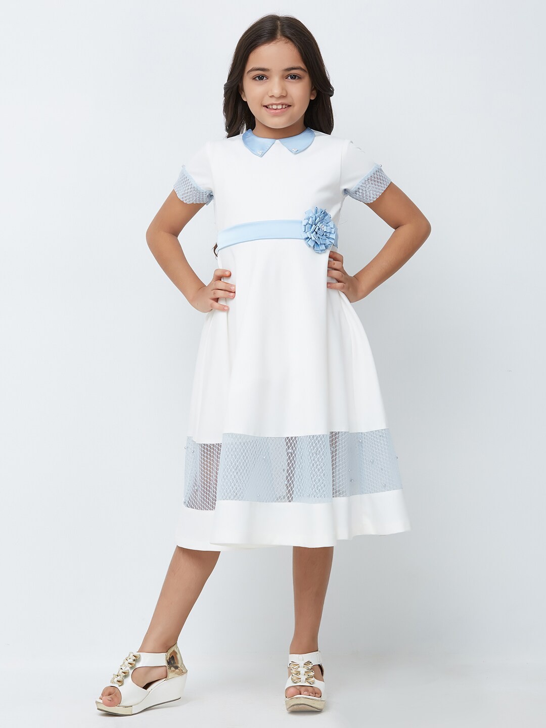 

TIC TAC TOE White Peter Pan Collar Midi Dress