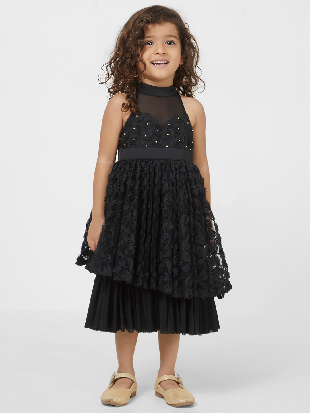

TIC TAC TOE Black Floral Applique Midi Dress