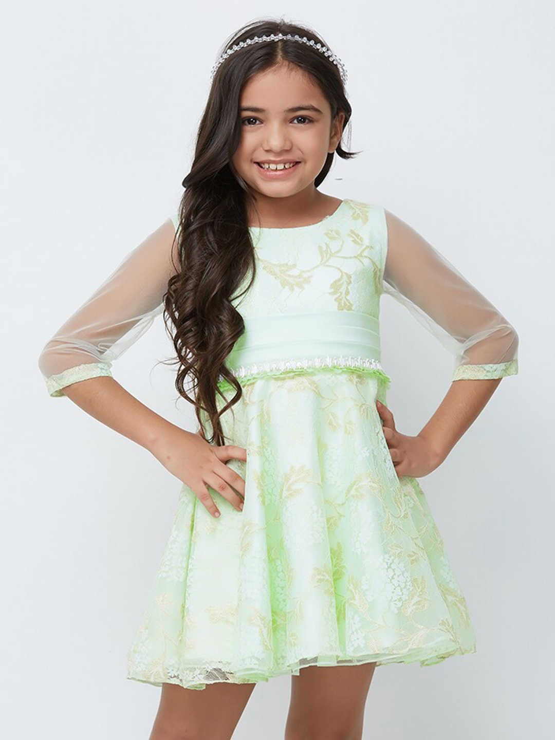 

TIC TAC TOE Green Shimmer Raschel Dress