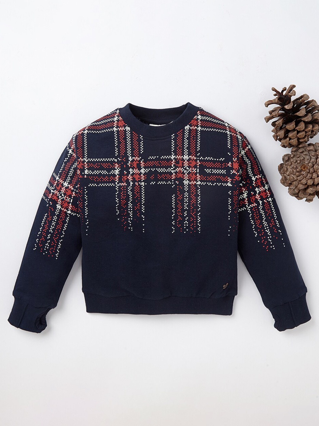 

Ed-a-Mamma Boys Navy Blue Pure Cotton Checked Sweatshirt