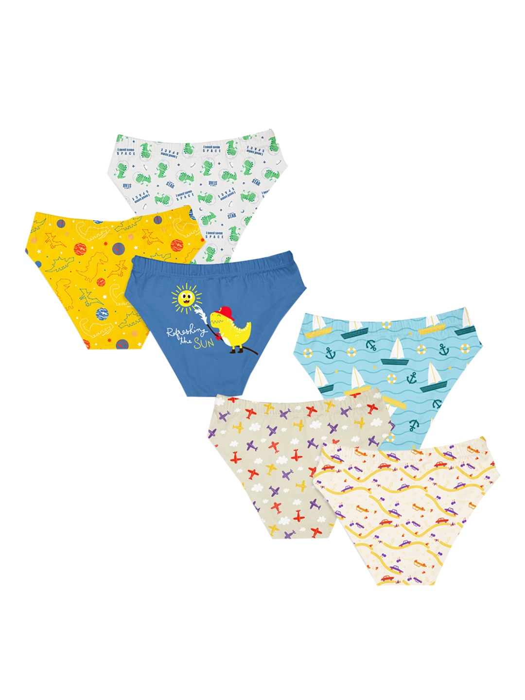 

SuperBottoms Boys Multi Pack of 6 Printed Sustainable Briefs Und-M-Br-KD-FD-4_6