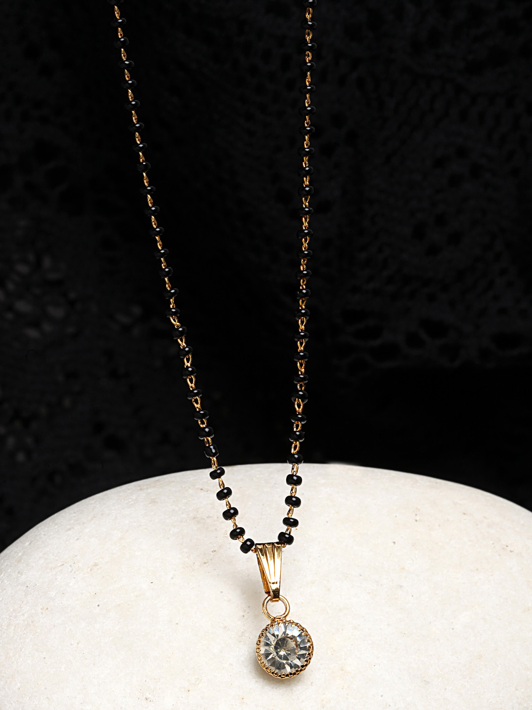 

PANASH Black Gold-Plated AD Stone Beaded Mangalsutra