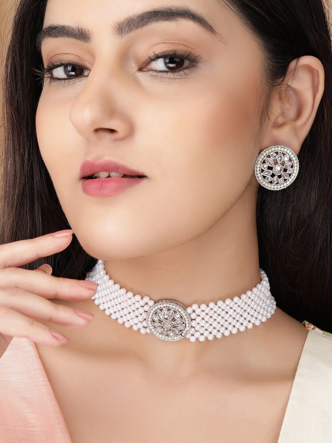 

Anouk Silver-Plated White AD Studded Handcrafted Jewellery Set