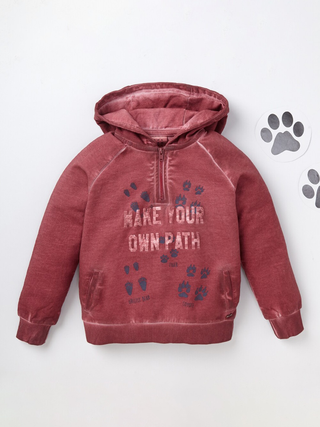 

Ed-a-Mamma Boys Red Printed Hooded Sweatshirt