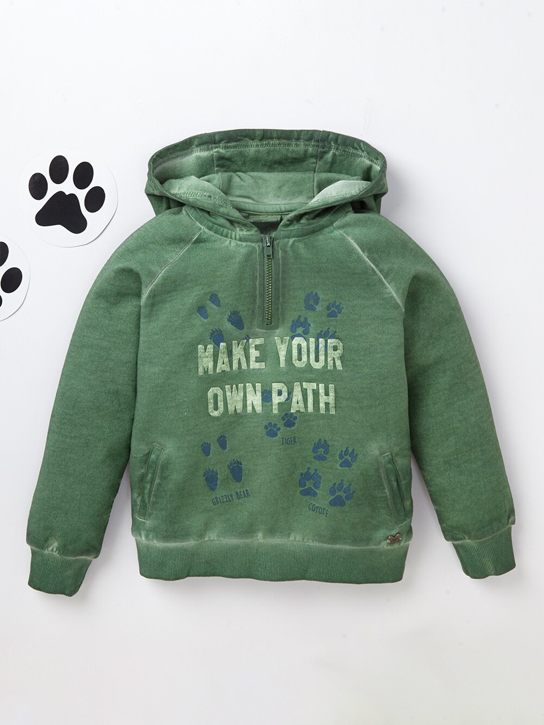 

Ed-a-Mamma Boys Green Printed Hooded Sweatshirt