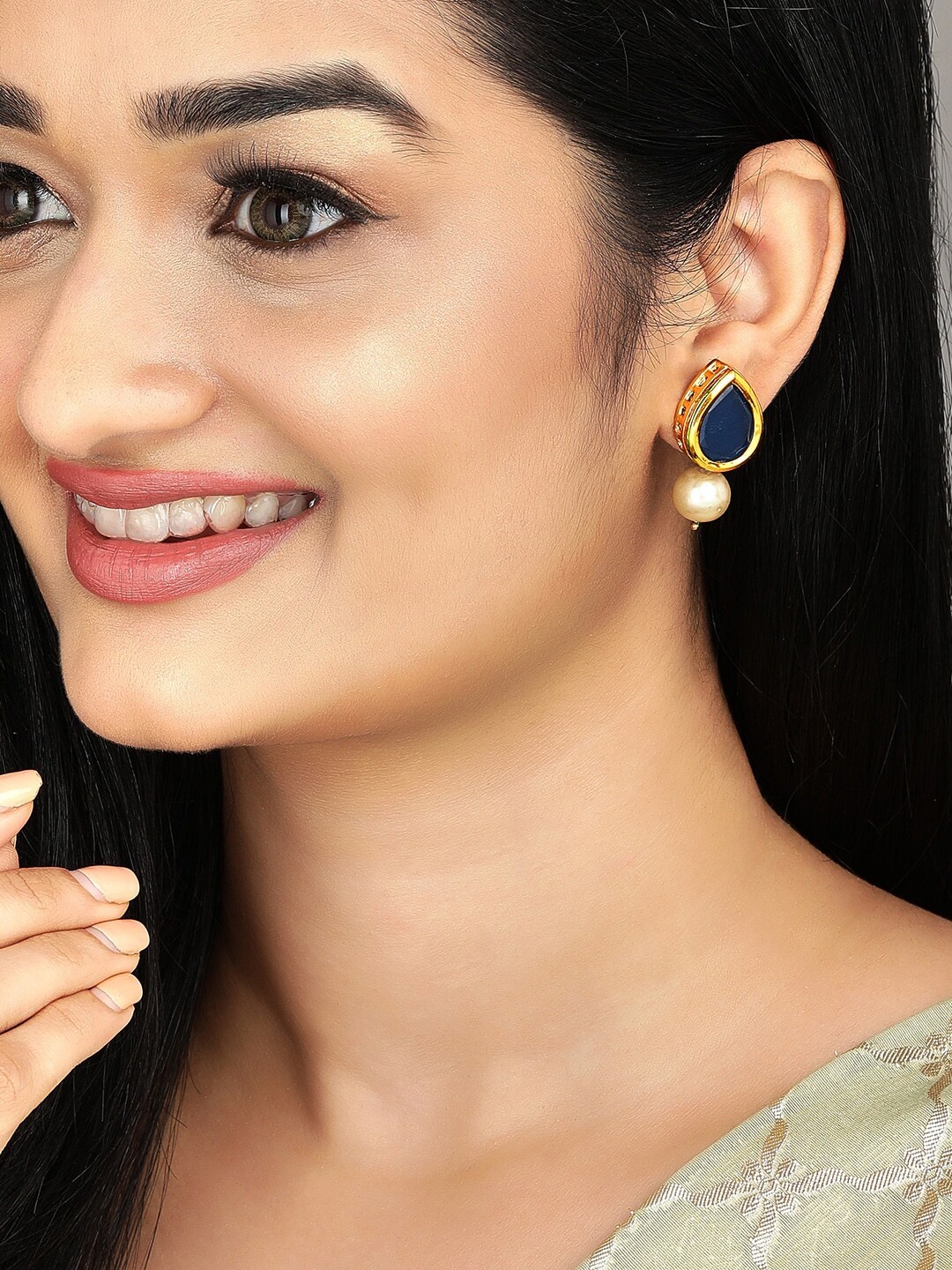 

Anouk Gold-Plated & Blue Teardrop Shaped Studs