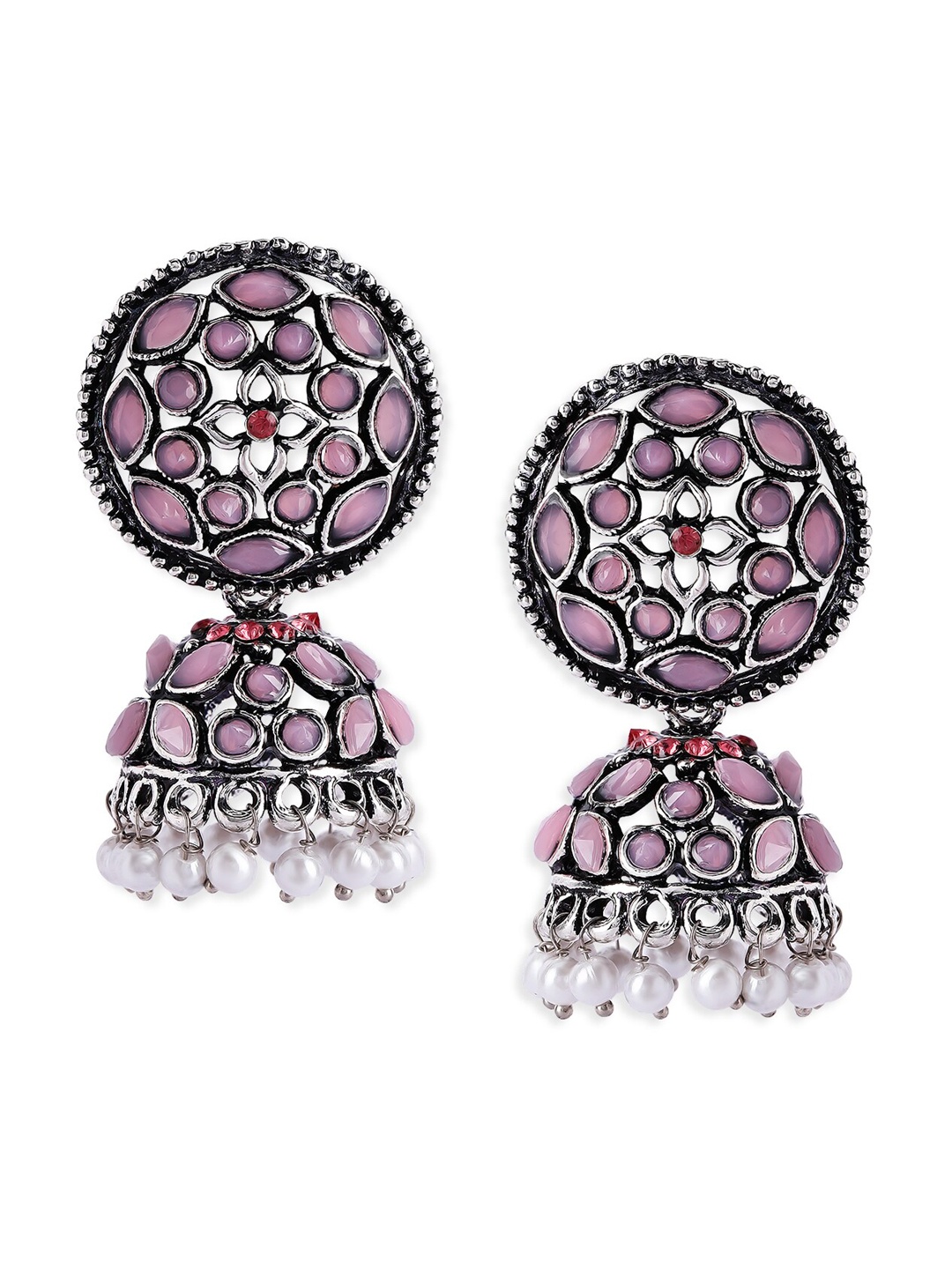 

Anouk Oxidized Silver-Toned & Pink Handcrafted Jhumkas Earrings