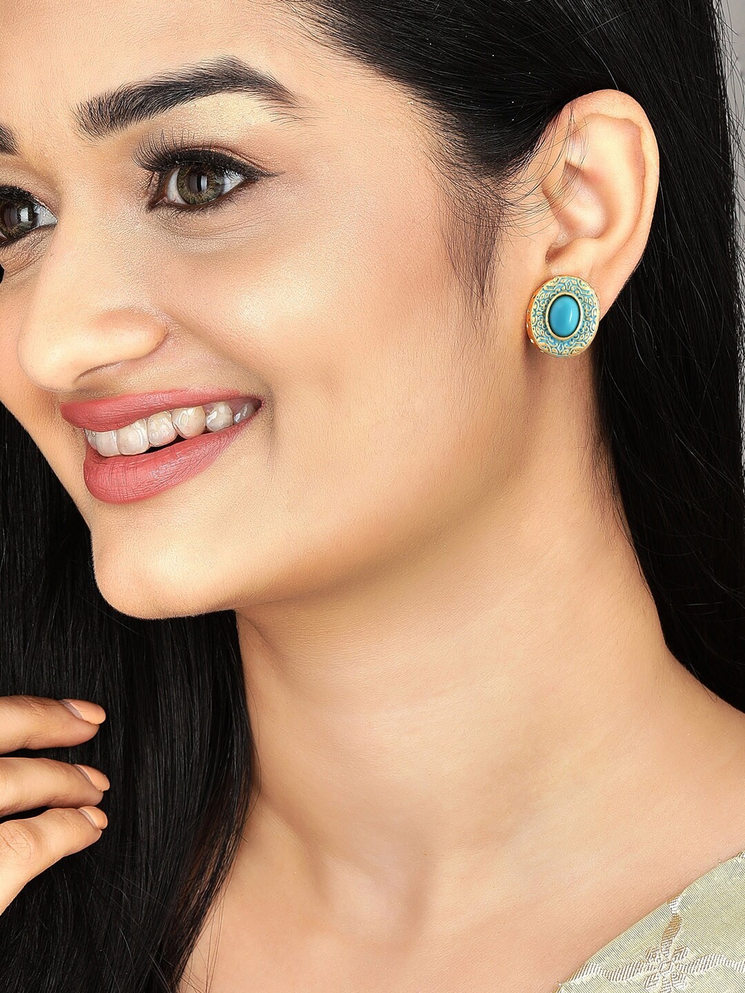 

Anouk Gold-Toned & Blue Oval Studs Earrings