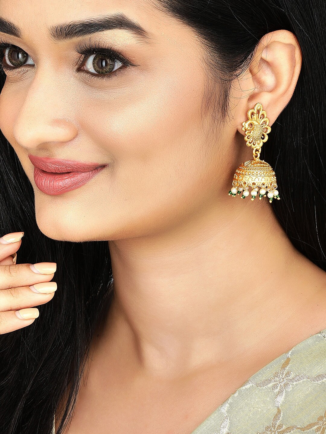 

Anouk Gold-Plated Dome Shaped Jhumkas Earrings