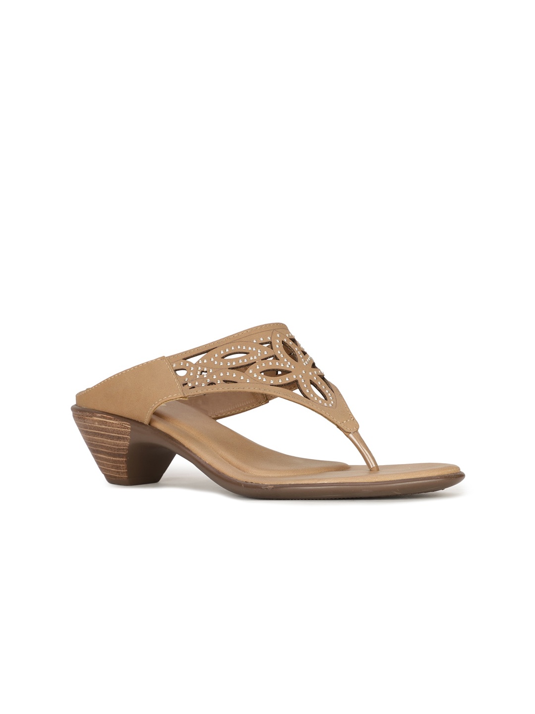 

Bata Tan Block Sandals with Laser Cuts