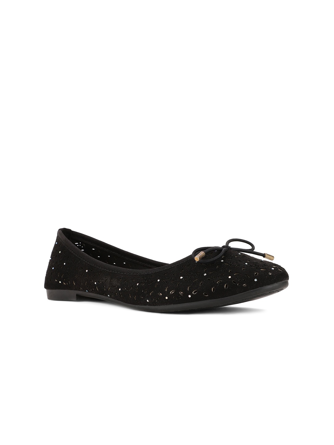 

Bata Women Black Embellished Ballerinas with Laser Cuts Flats