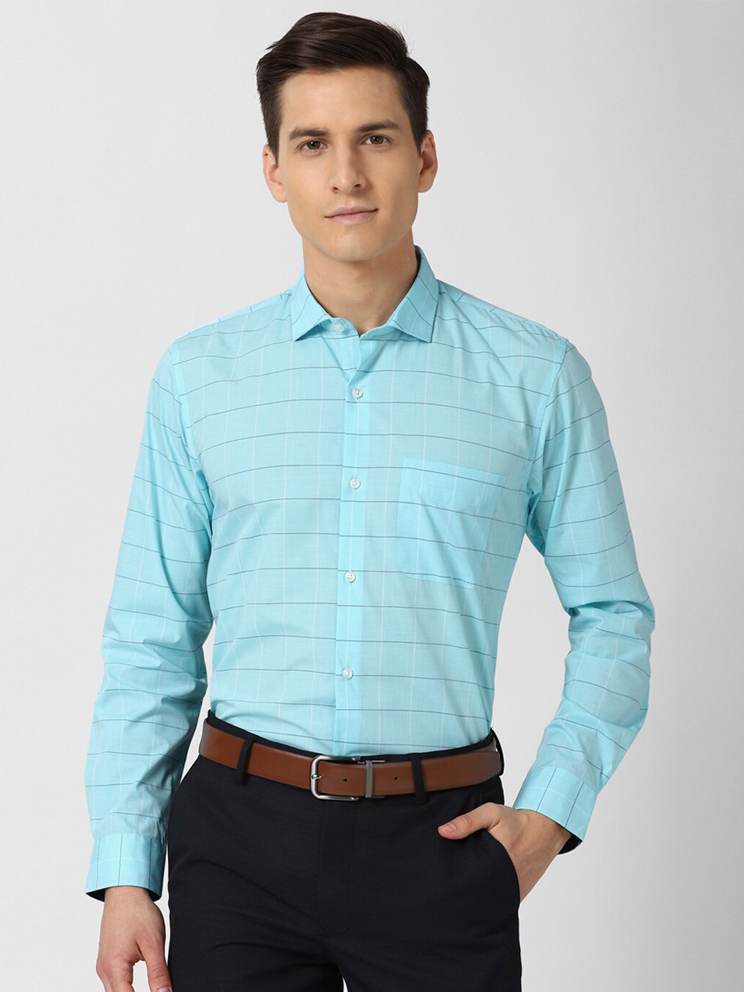 

Peter England Men Blue Slim Fit Horizontal Stripes Opaque Striped Formal Shirt