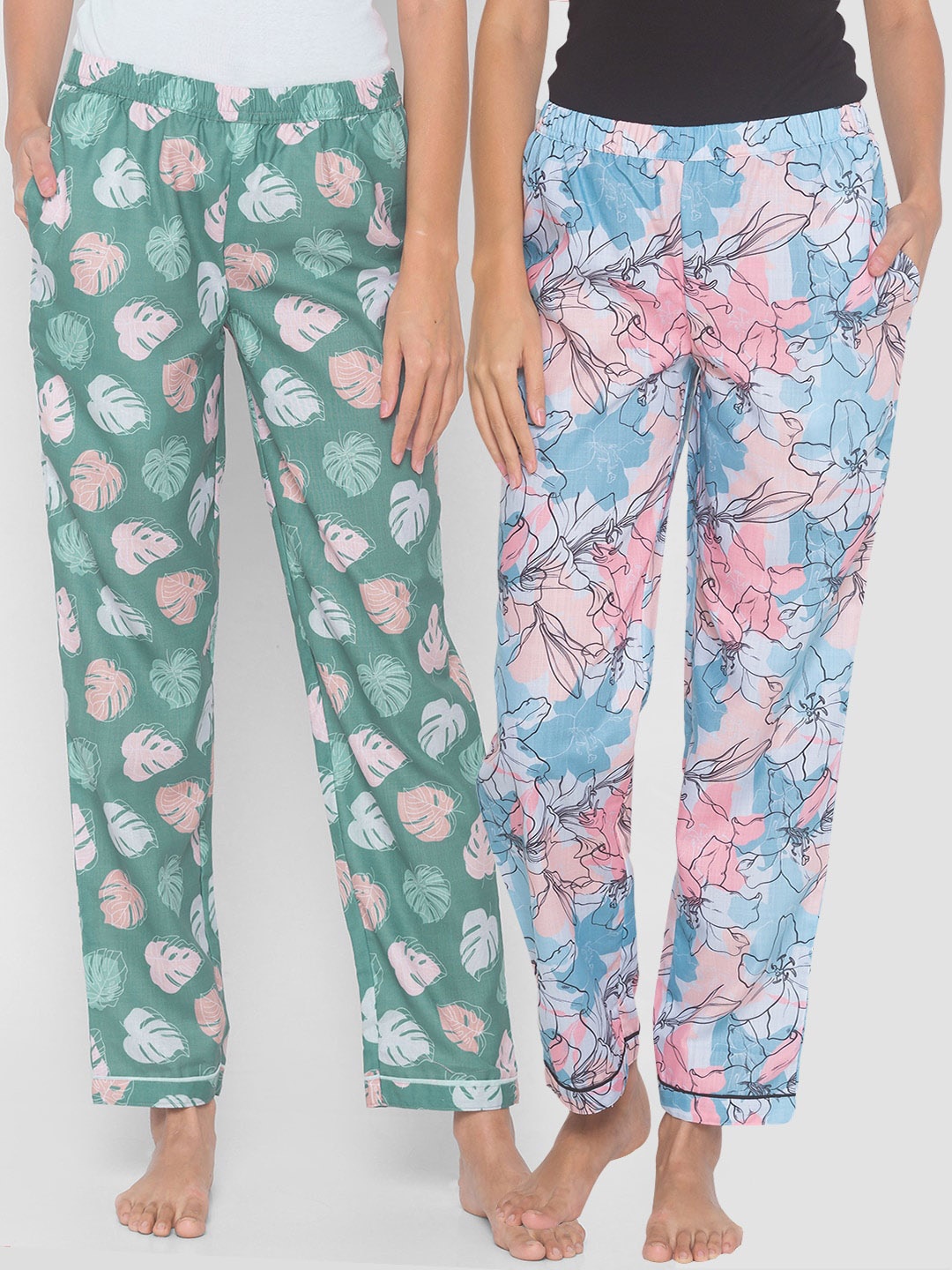 

FashionRack Women Blue & Green Pack of 2 Printed Lounge Pants