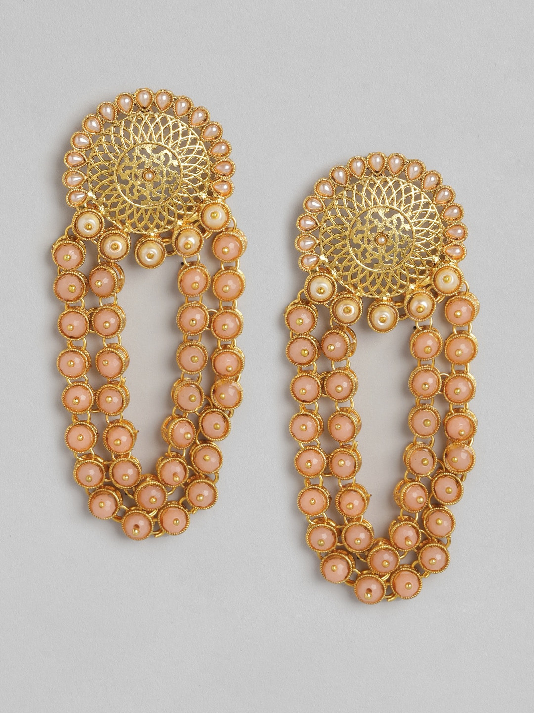 

Anouk Peach-Coloured Gold-Plated Beaded Classic Drop Earrings