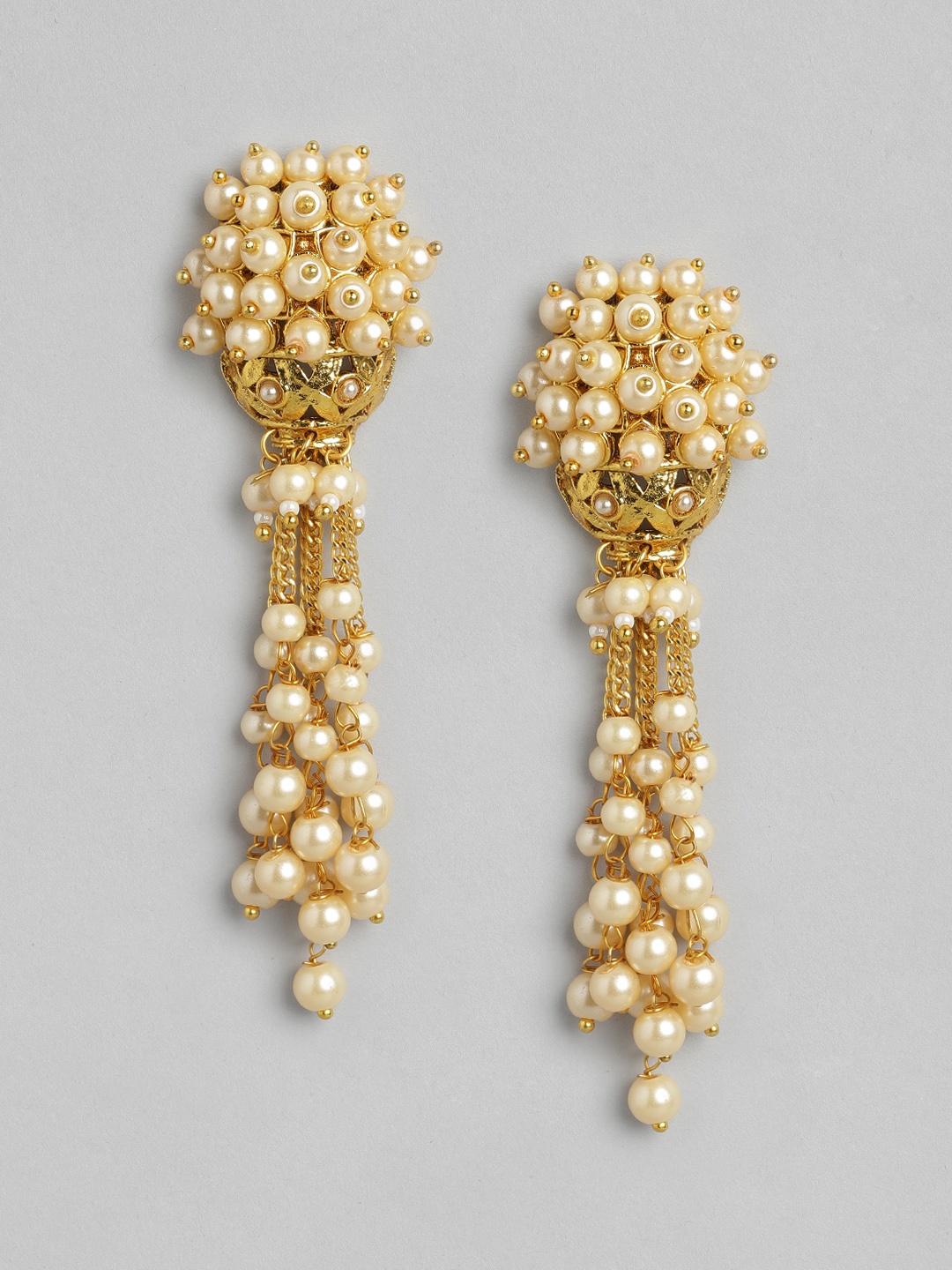 

Anouk Off White Gold-Plated Beaded Classic Taselled Drop Earrings