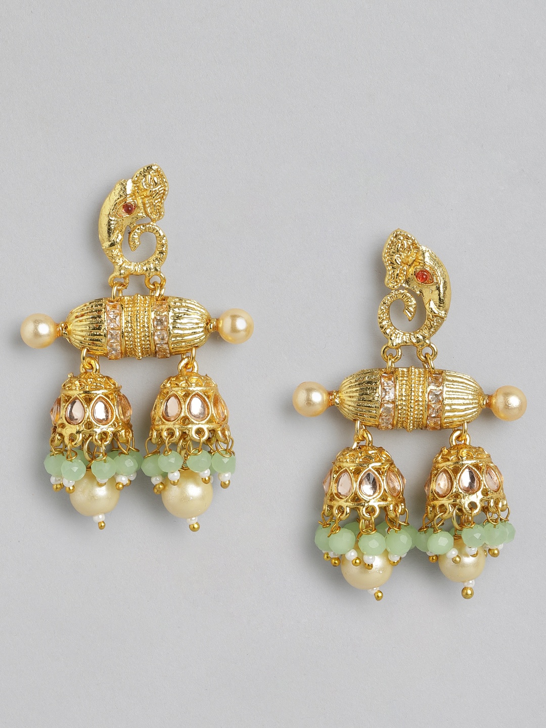

Anouk Green Gold-Plated Stone Studded & Beaded Classic Drop Earrings
