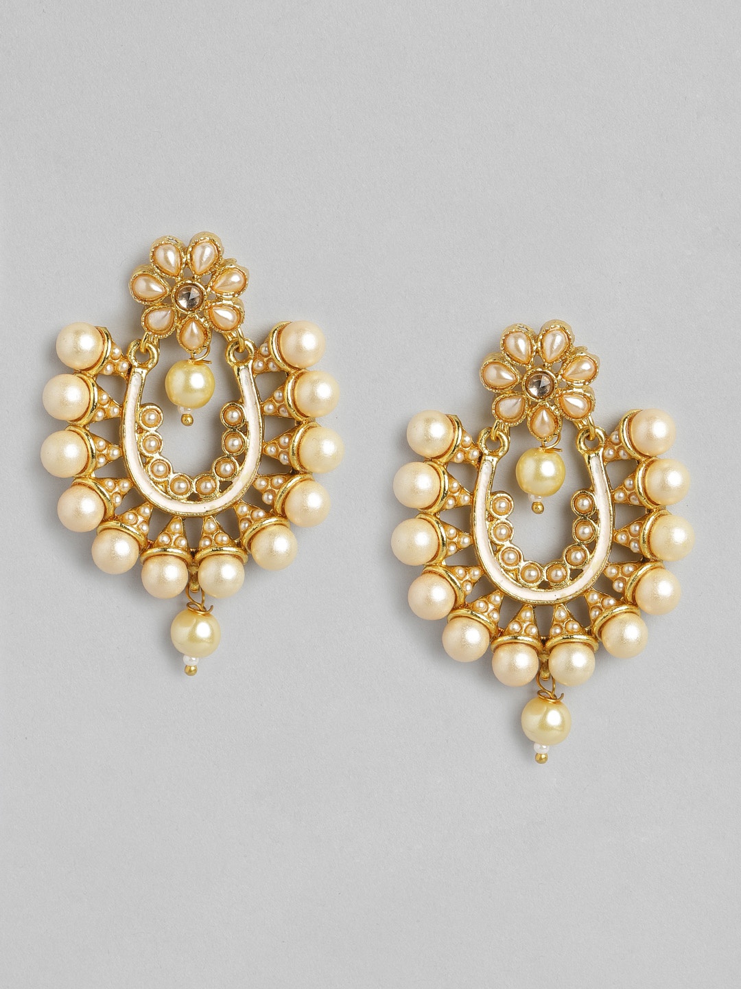 

Anouk Off White Gold-Plated Stone Studded & Beaded Classic Drop Earrings