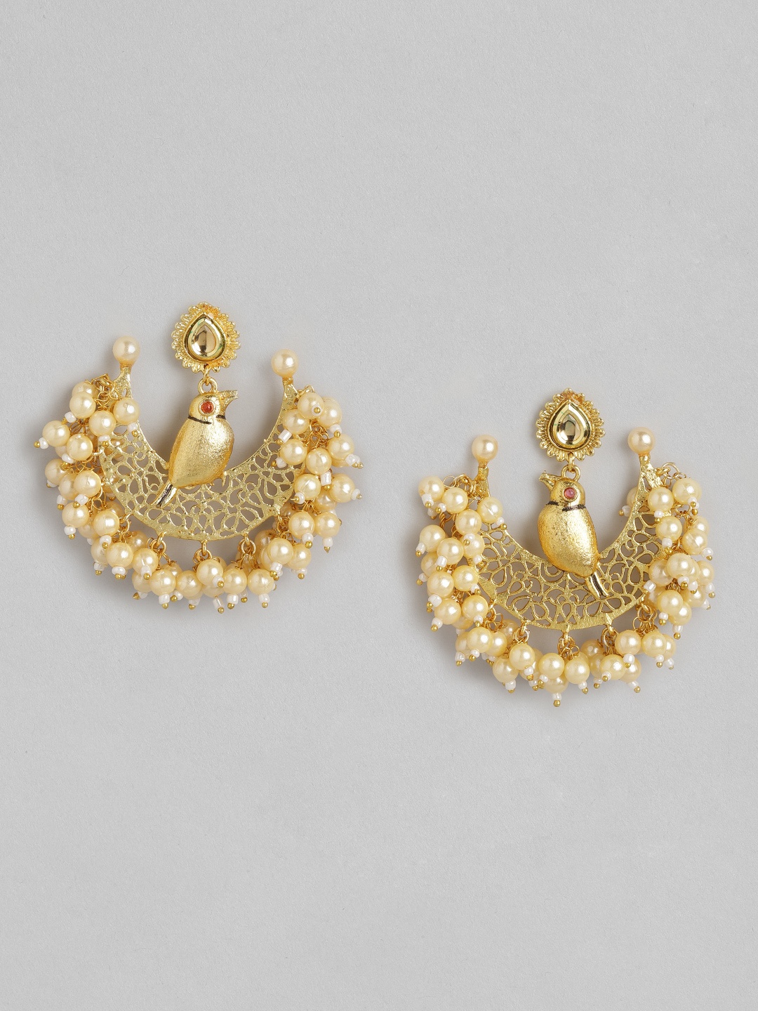 

Anouk Gold-Toned Stone Studded & Beaded Crescent Shaped Chandbalis