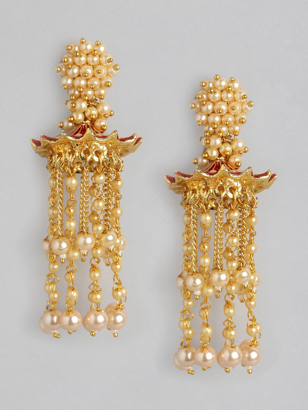 

Anouk Gold-Toned & Off White Beaded Classic Jhumkas Earrings