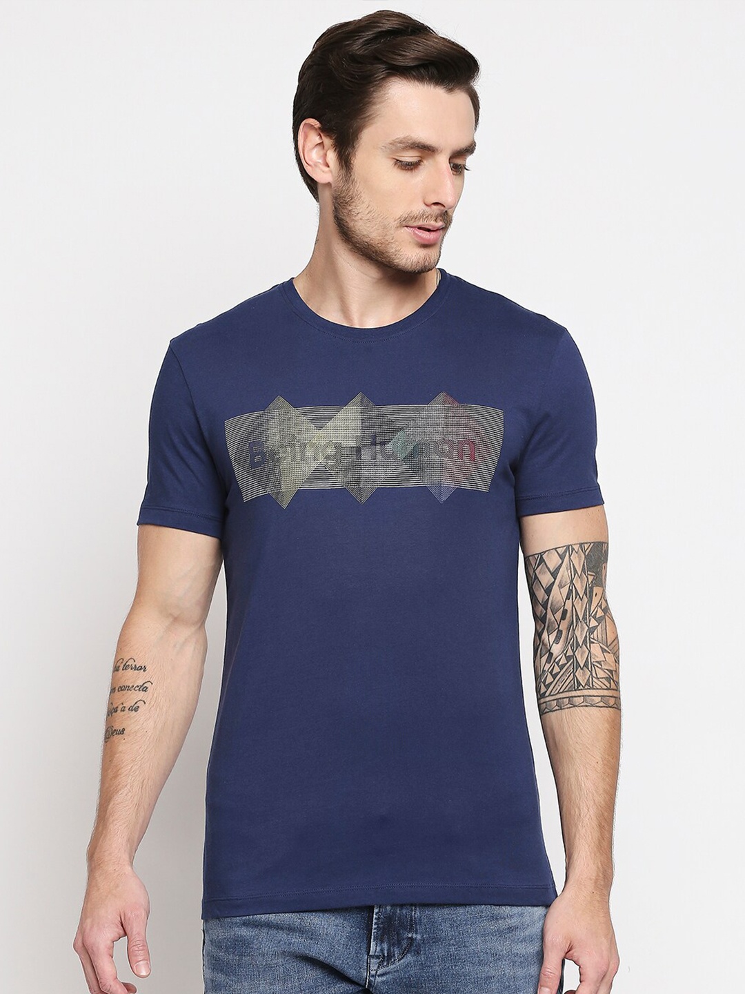 

Being Human Men Navy Blue Printed Applique T-shirt