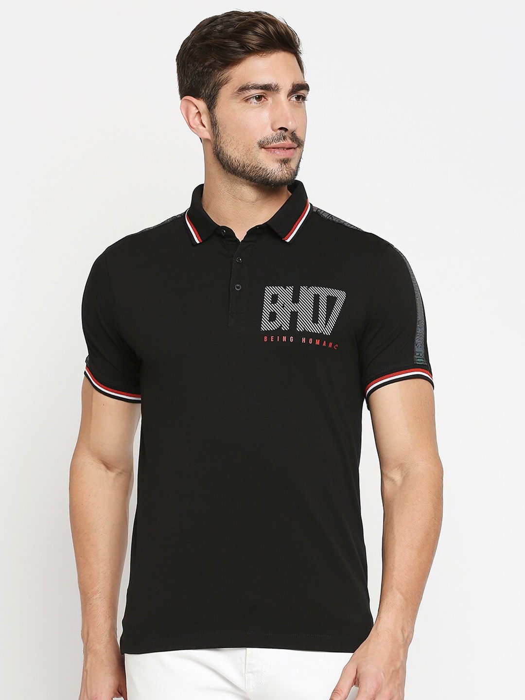 

Being Human Men Black Polo Collar T-shirt