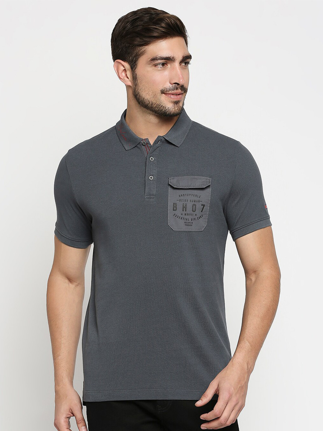 

Being Human Men Grey Polo Collar Pockets T-shirt